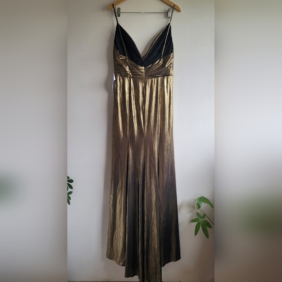 Ieena Mac Duggal, Metallic Faux Wrap Spaghetti Strap Gown, Bronze, Size 10, NWOT - Picture 11 of 11